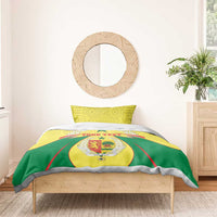 Senegal bedding set with yellow and green duvet featuring coat-of-arms crest and 2 pillows