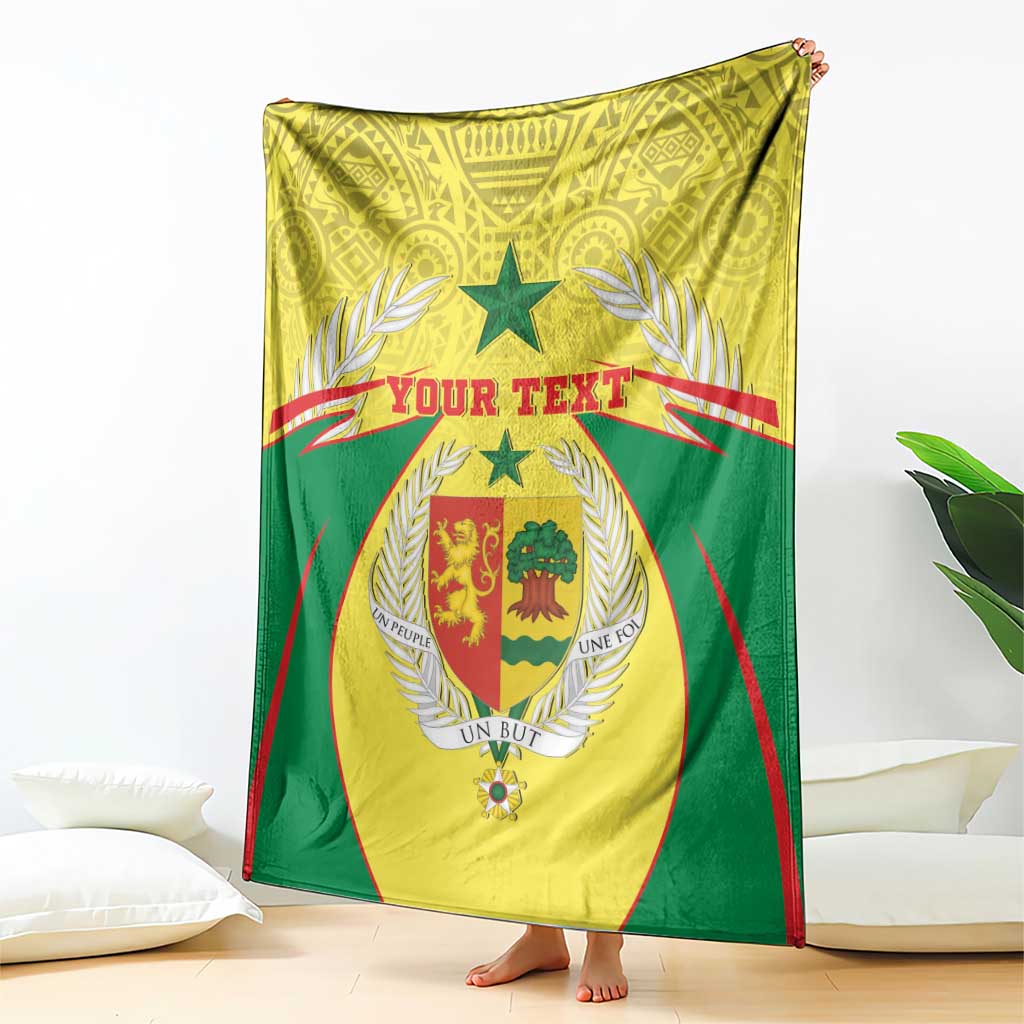 Personalised Senegal blanket coat of arms throw, yellow and green with red stripe trim