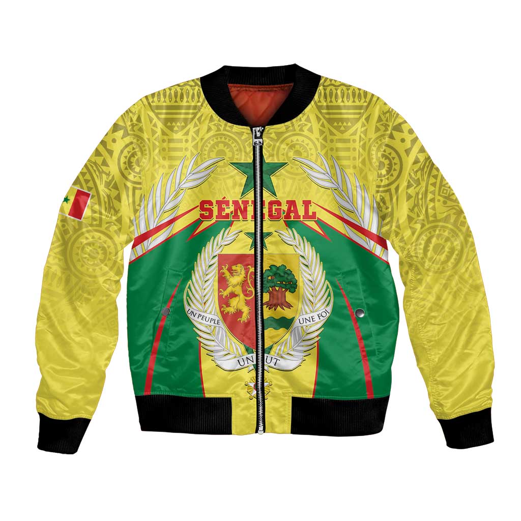 Personalised Senegal Bomber Jacket Coat Of Arms Mix African Pattern - Wonder Print Shop