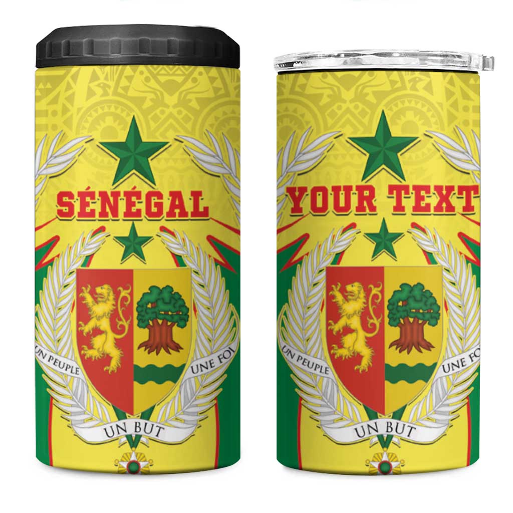 Personalised Senegal 4 in 1 Can Cooler Tumbler Coat Of Arms Mix African Pattern - Wonder Print Shop