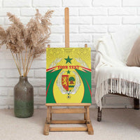 Senegal canvas wall art with green-and-red shield, laurel wreath, and yellow background