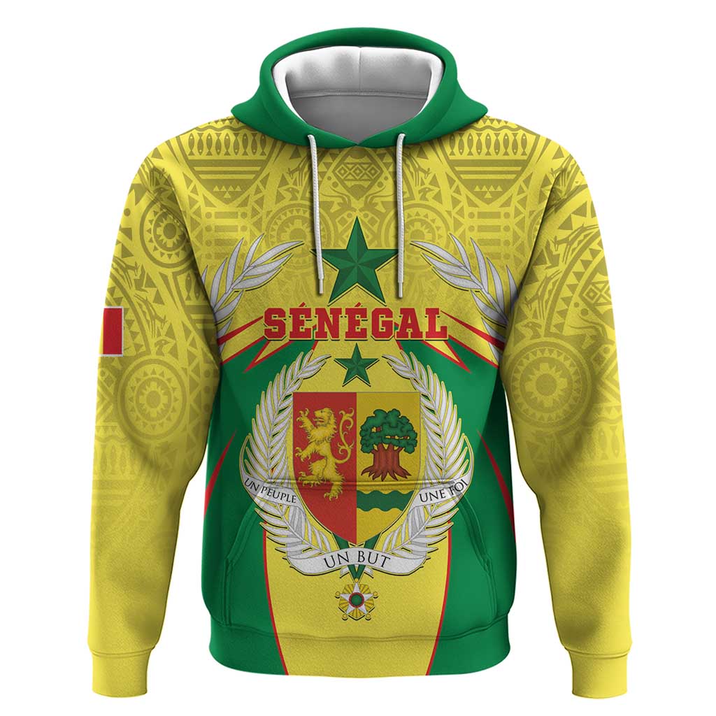 Personalised Senegal Hoodie Coat Of Arms Mix African Pattern - Wonder Print Shop