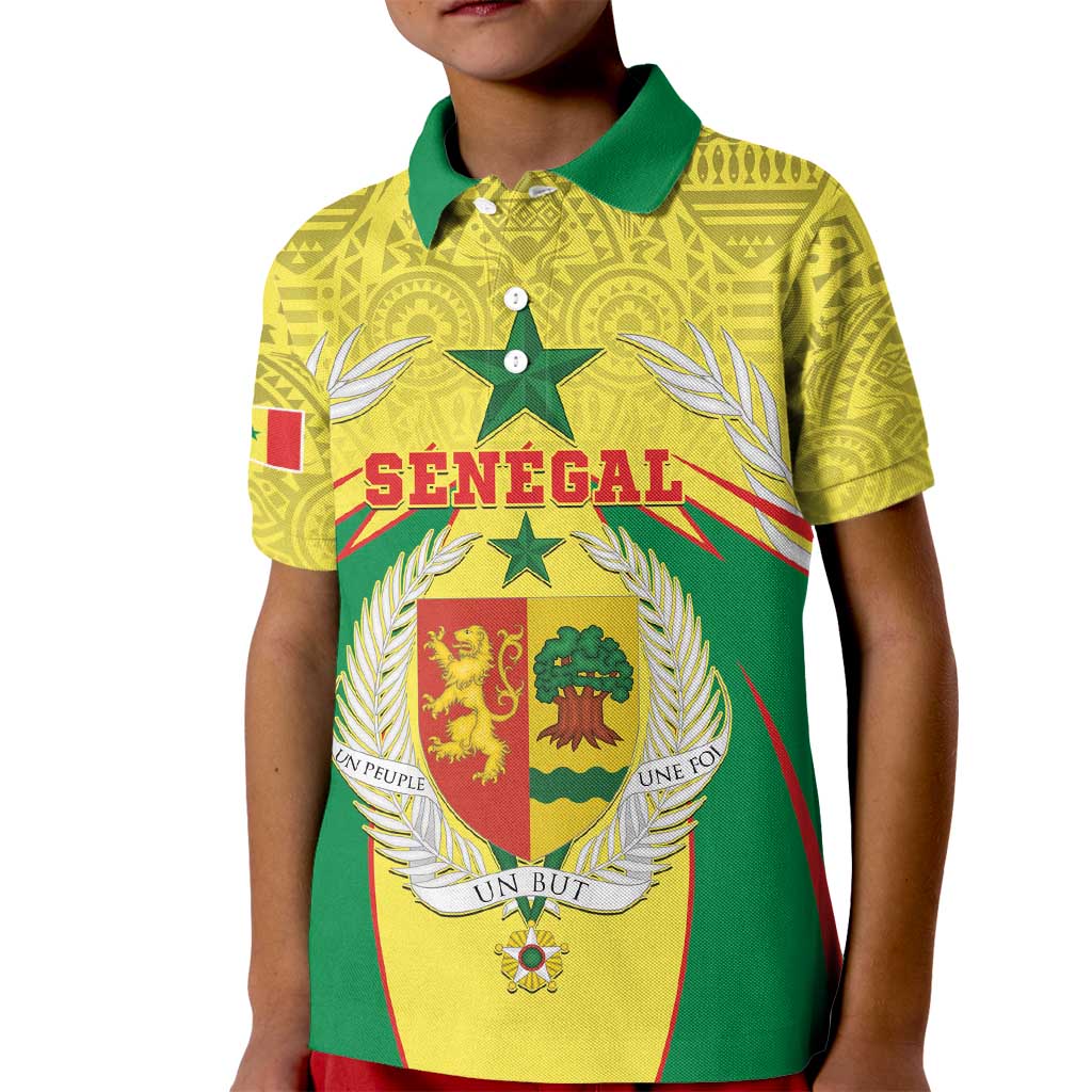 Personalised Senegal Kid Polo Shirt Coat Of Arms Mix African Pattern - Wonder Print Shop