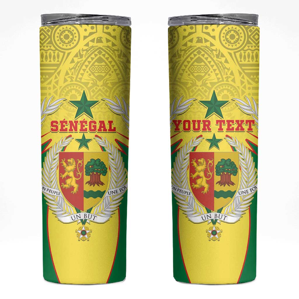 Personalised Senegal Skinny Tumbler Coat Of Arms Mix African Pattern - Wonder Print Shop