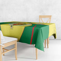 Senegal coat of arms tablecloth with green center and yellow side panels, red stripes