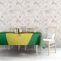 Senegal-themed green and yellow tablecloth with red details and coat of arms design