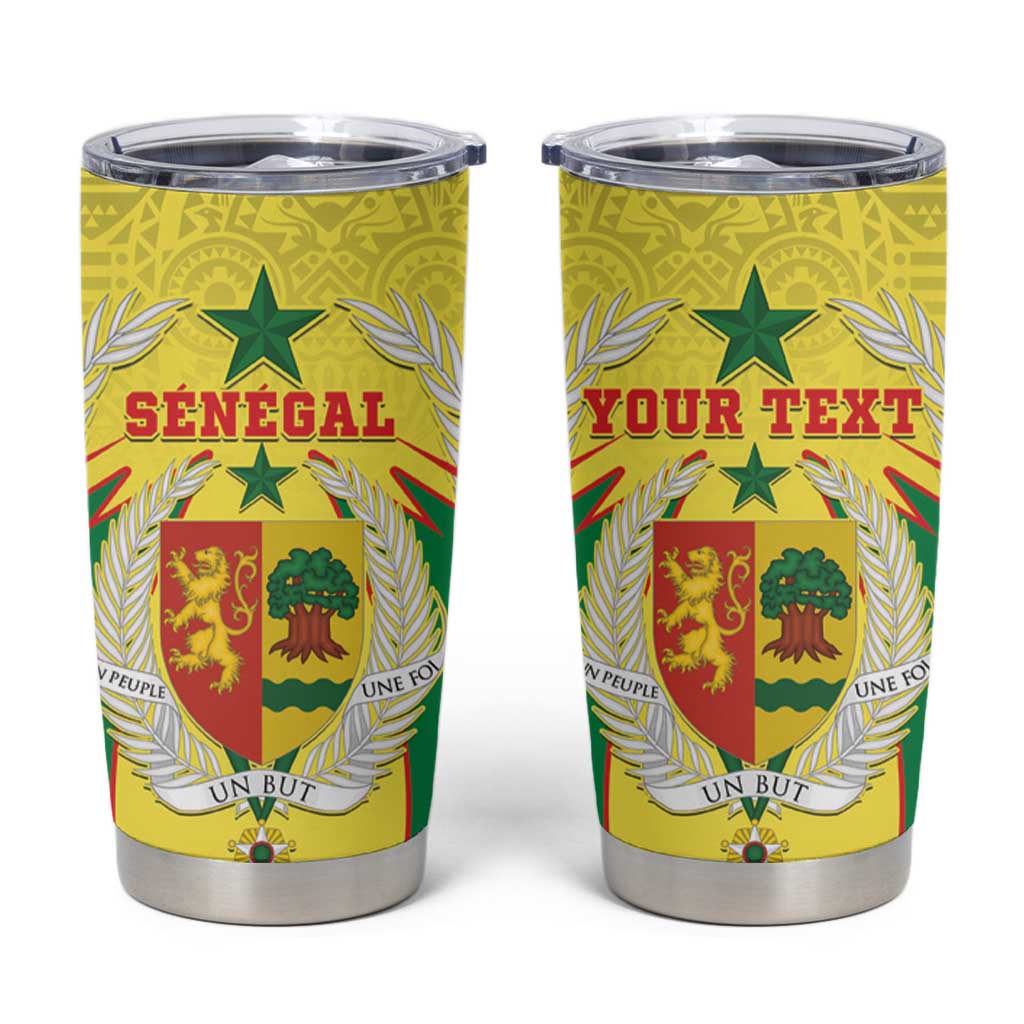 Personalised Senegal Tumbler Cup Coat Of Arms Mix African Pattern - Wonder Print Shop