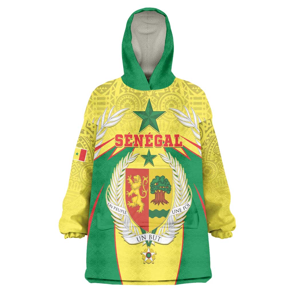 Personalised Senegal Wearable Blanket Hoodie Coat Of Arms Mix African Pattern