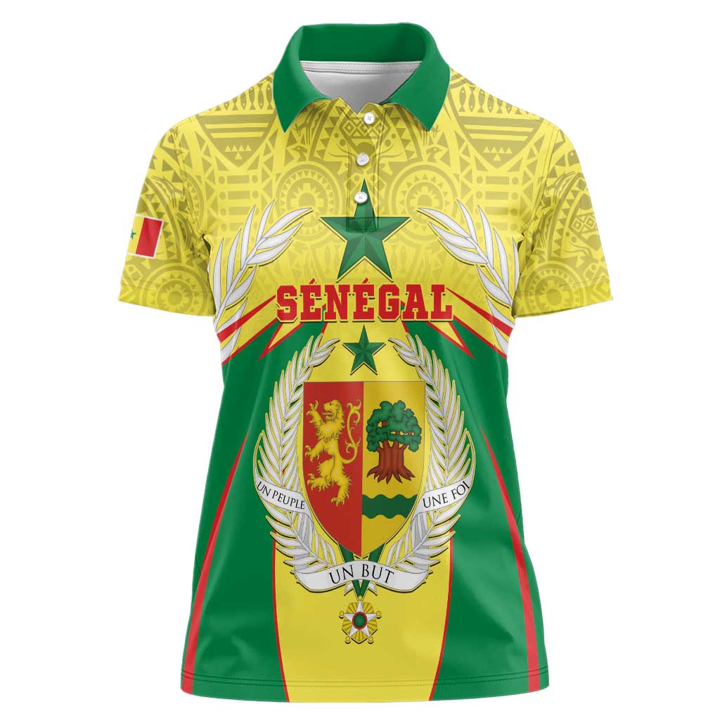 Personalised Senegal Women Polo Shirt Coat Of Arms Mix African Pattern - Wonder Print Shop