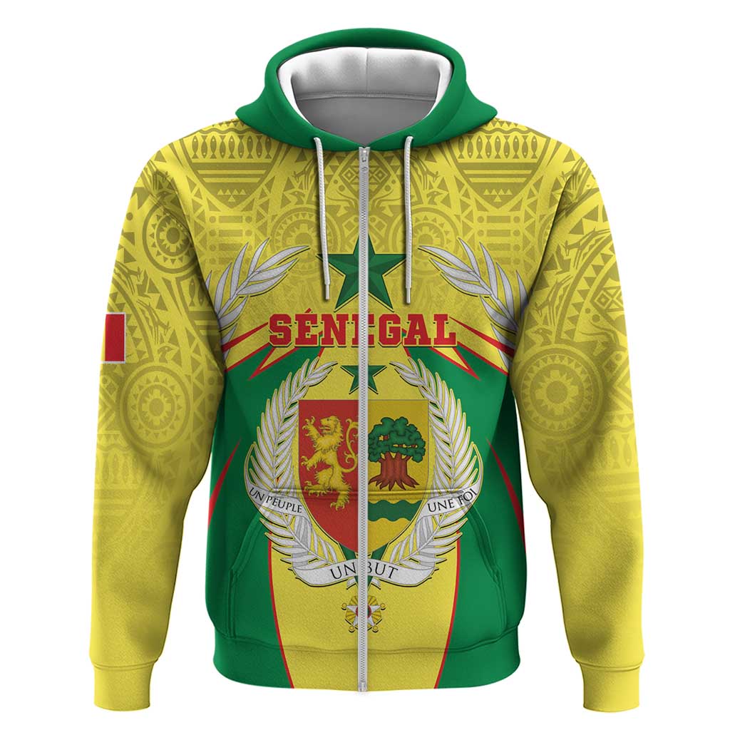 Personalised Senegal Zip Hoodie Coat Of Arms Mix African Pattern - Wonder Print Shop