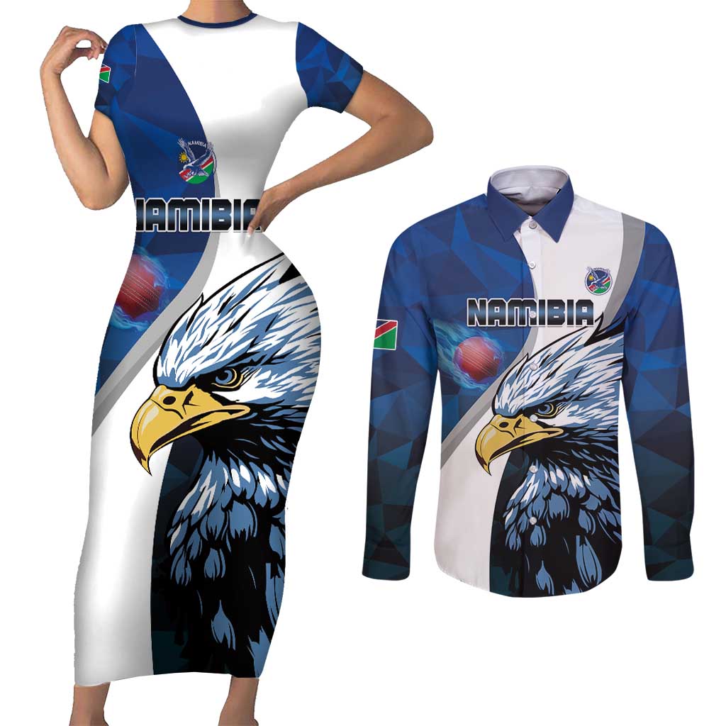 Custom Namibia Cricket Couples Matching Short Sleeve Bodycon Dress and Long Sleeve Button Shirt Go Champions