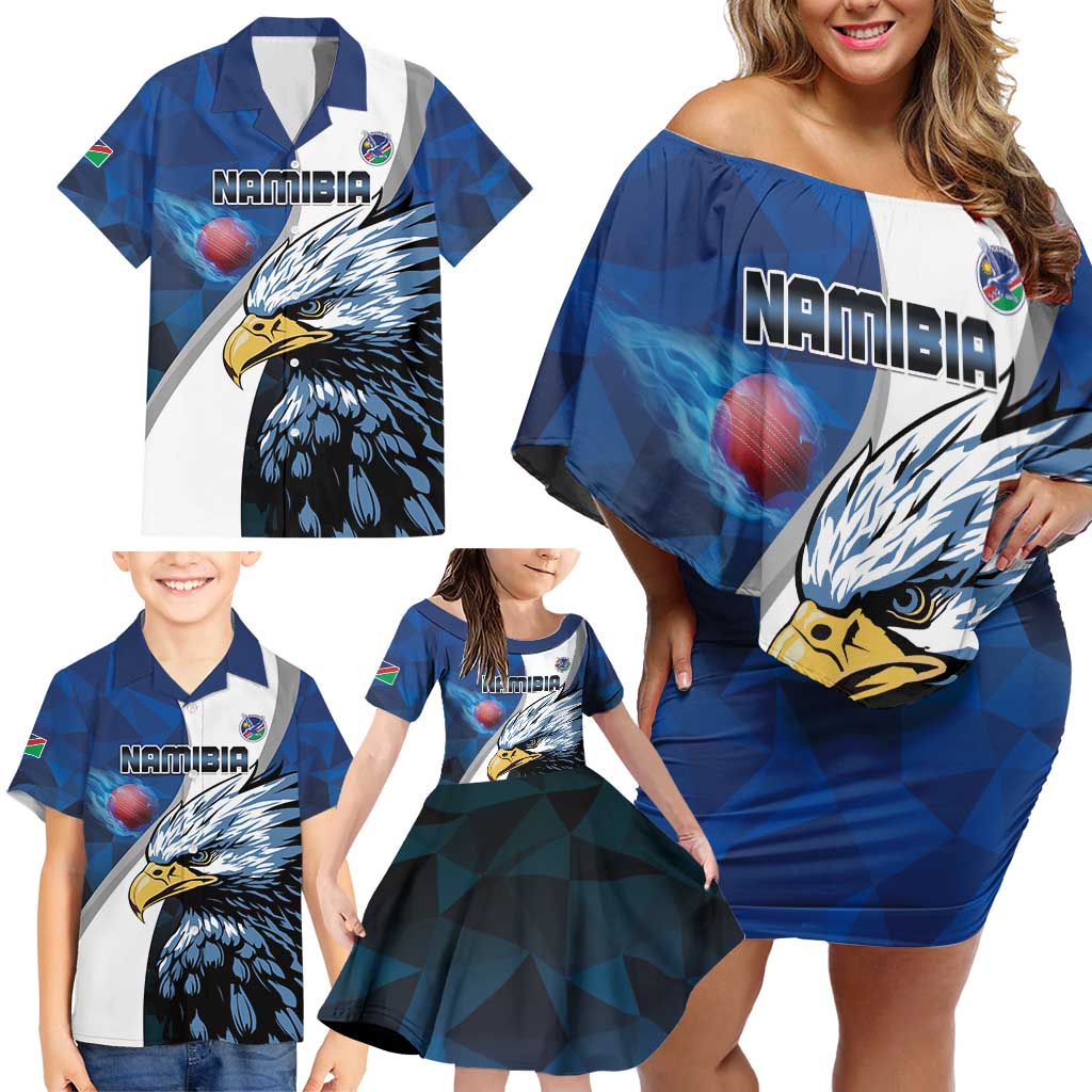 Custom Namibia Cricket Family Matching Off Shoulder Short Dress and Hawaiian Shirt Go Champions