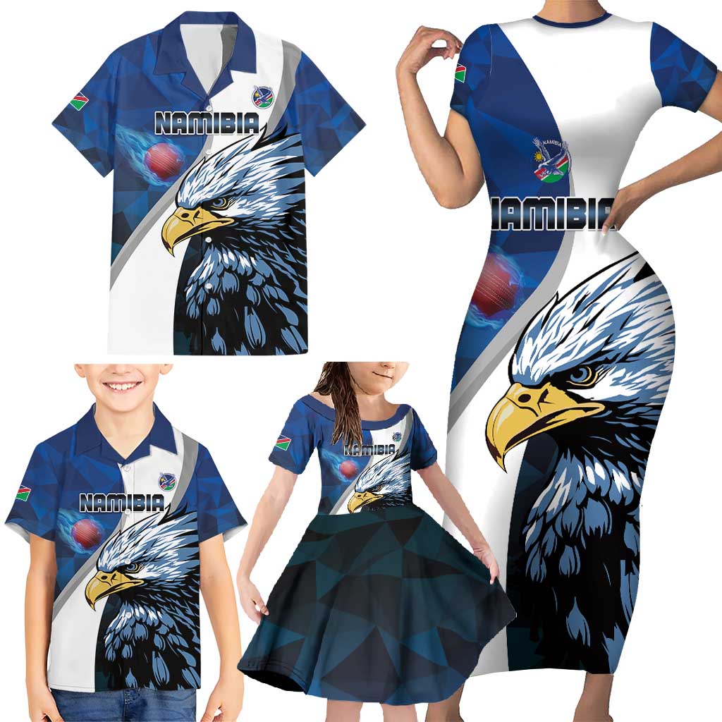 Custom Namibia Cricket Family Matching Short Sleeve Bodycon Dress and Hawaiian Shirt Go Champions