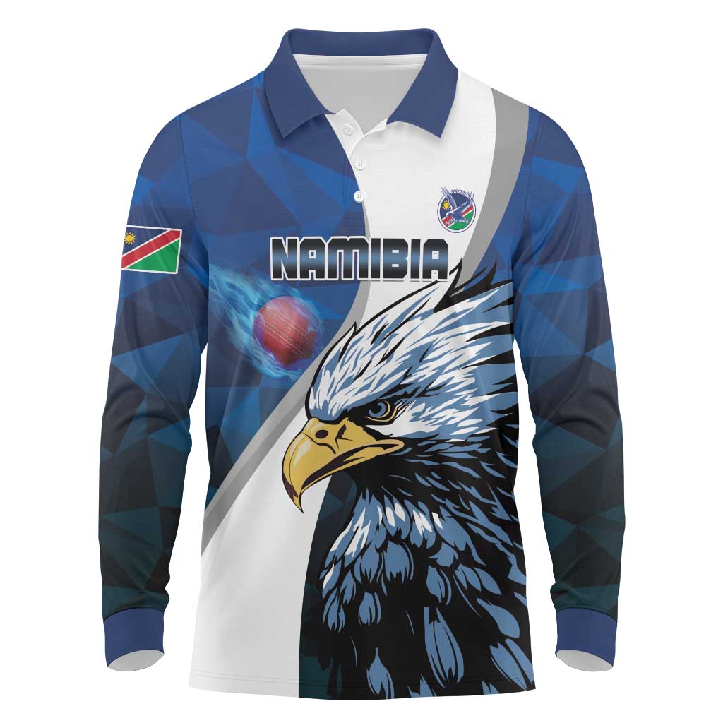 Custom Namibia Cricket Long Sleeve Polo Shirt Go Champions