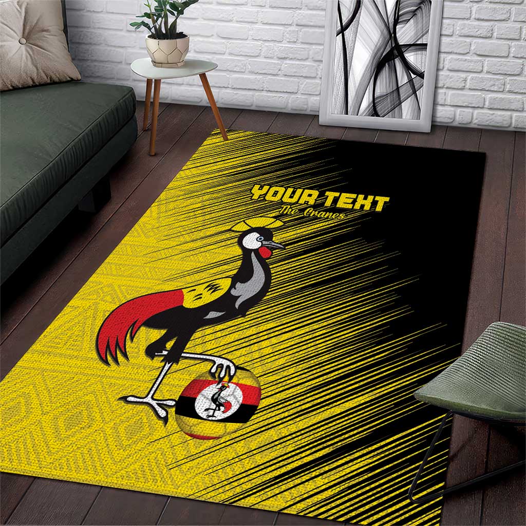 Custom Uganda Football Area Rug Black Crowned Crane Mix Grunge Style - Yellow Color