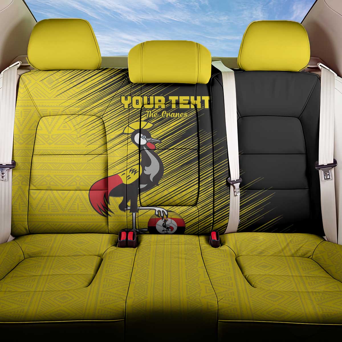 Custom Uganda Football Back Car Seat Cover Black Crowned Crane Mix Grunge Style - Yellow Color