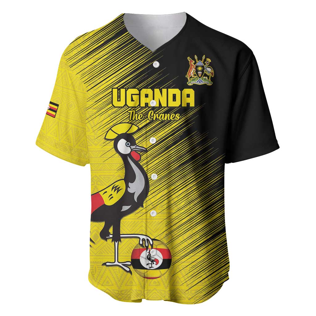 Custom Uganda Football Baseball Jersey Black Crowned Crane Mix Grunge Style - Yellow Color