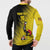 Custom Uganda Football Button Sweatshirt Black Crowned Crane Mix Grunge Style - Yellow Color