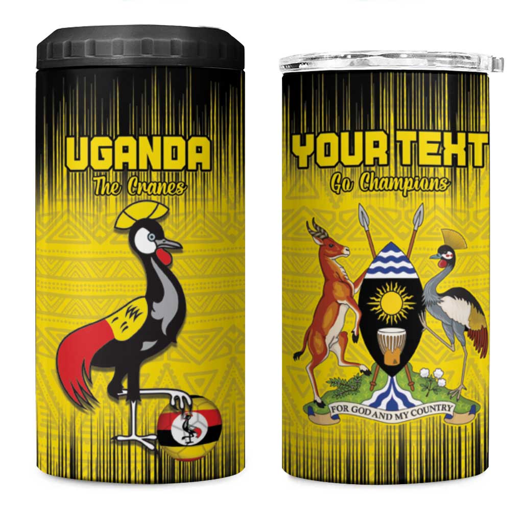 Custom Uganda Football 4 in 1 Can Cooler Tumbler Black Crowned Crane Mix Grunge Style - Yellow Color