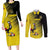 Custom Uganda Football Couples Matching Long Sleeve Bodycon Dress and Long Sleeve Button Shirt Black Crowned Crane Mix Grunge Style - Yellow Color