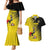 Custom Uganda Football Couples Matching Mermaid Dress and Hawaiian Shirt Black Crowned Crane Mix Grunge Style - Yellow Color