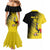 Custom Uganda Football Couples Matching Mermaid Dress and Hawaiian Shirt Black Crowned Crane Mix Grunge Style - Yellow Color