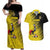 Custom Uganda Football Couples Matching Off Shoulder Maxi Dress and Hawaiian Shirt Black Crowned Crane Mix Grunge Style - Yellow Color