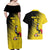 Custom Uganda Football Couples Matching Off Shoulder Maxi Dress and Hawaiian Shirt Black Crowned Crane Mix Grunge Style - Yellow Color