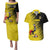 Custom Uganda Football Couples Matching Puletasi and Hawaiian Shirt Black Crowned Crane Mix Grunge Style - Yellow Color