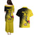 Custom Uganda Football Couples Matching Puletasi and Hawaiian Shirt Black Crowned Crane Mix Grunge Style - Yellow Color