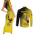 Custom Uganda Football Couples Matching Short Sleeve Bodycon Dress and Long Sleeve Button Shirt Black Crowned Crane Mix Grunge Style - Yellow Color