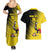 Custom Uganda Football Couples Matching Summer Maxi Dress and Hawaiian Shirt Black Crowned Crane Mix Grunge Style - Yellow Color