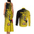 Custom Uganda Football Couples Matching Tank Maxi Dress and Long Sleeve Button Shirt Black Crowned Crane Mix Grunge Style - Yellow Color