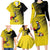 Custom Uganda Football Family Matching Long Sleeve Bodycon Dress and Hawaiian Shirt Black Crowned Crane Mix Grunge Style - Yellow Color