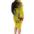 Custom Uganda Football Family Matching Long Sleeve Bodycon Dress and Hawaiian Shirt Black Crowned Crane Mix Grunge Style - Yellow Color