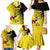 Custom Uganda Football Family Matching Mermaid Dress and Hawaiian Shirt Black Crowned Crane Mix Grunge Style - Yellow Color