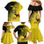 Custom Uganda Football Family Matching Mermaid Dress and Hawaiian Shirt Black Crowned Crane Mix Grunge Style - Yellow Color