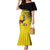 Custom Uganda Football Family Matching Mermaid Dress and Hawaiian Shirt Black Crowned Crane Mix Grunge Style - Yellow Color