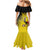 Custom Uganda Football Family Matching Mermaid Dress and Hawaiian Shirt Black Crowned Crane Mix Grunge Style - Yellow Color