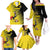 Custom Uganda Football Family Matching Off The Shoulder Long Sleeve Dress and Hawaiian Shirt Black Crowned Crane Mix Grunge Style - Yellow Color