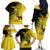 Custom Uganda Football Family Matching Off The Shoulder Long Sleeve Dress and Hawaiian Shirt Black Crowned Crane Mix Grunge Style - Yellow Color