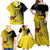 Custom Uganda Football Family Matching Off Shoulder Maxi Dress and Hawaiian Shirt Black Crowned Crane Mix Grunge Style - Yellow Color