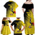 Custom Uganda Football Family Matching Off Shoulder Maxi Dress and Hawaiian Shirt Black Crowned Crane Mix Grunge Style - Yellow Color