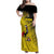 Custom Uganda Football Family Matching Off Shoulder Maxi Dress and Hawaiian Shirt Black Crowned Crane Mix Grunge Style - Yellow Color