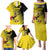 Custom Uganda Football Family Matching Puletasi and Hawaiian Shirt Black Crowned Crane Mix Grunge Style - Yellow Color