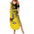 Custom Uganda Football Family Matching Summer Maxi Dress and Hawaiian Shirt Black Crowned Crane Mix Grunge Style - Yellow Color