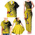 Custom Uganda Football Family Matching Tank Maxi Dress and Hawaiian Shirt Black Crowned Crane Mix Grunge Style - Yellow Color