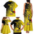 Custom Uganda Football Family Matching Tank Maxi Dress and Hawaiian Shirt Black Crowned Crane Mix Grunge Style - Yellow Color