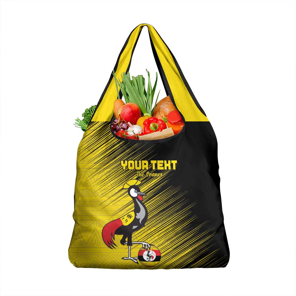 Custom Uganda Football Grocery Bag Black Crowned Crane Mix Grunge Style - Yellow Color