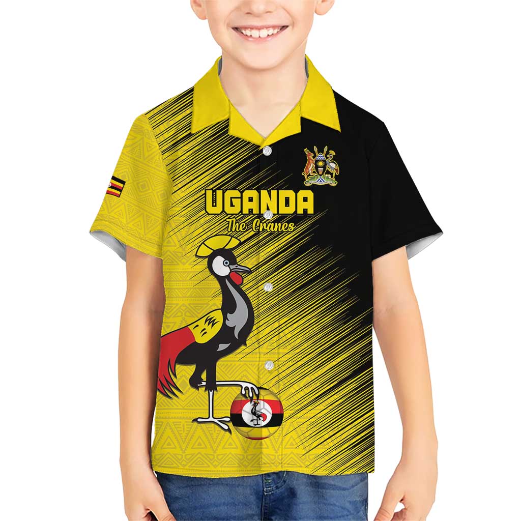 Custom Uganda Football Kid Hawaiian Shirt Black Crowned Crane Mix Grunge Style - Yellow Color